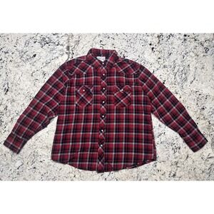NWOT Wrangler Western Pearl Snap Flannel Shirt Men's XL Red & Black Plaid